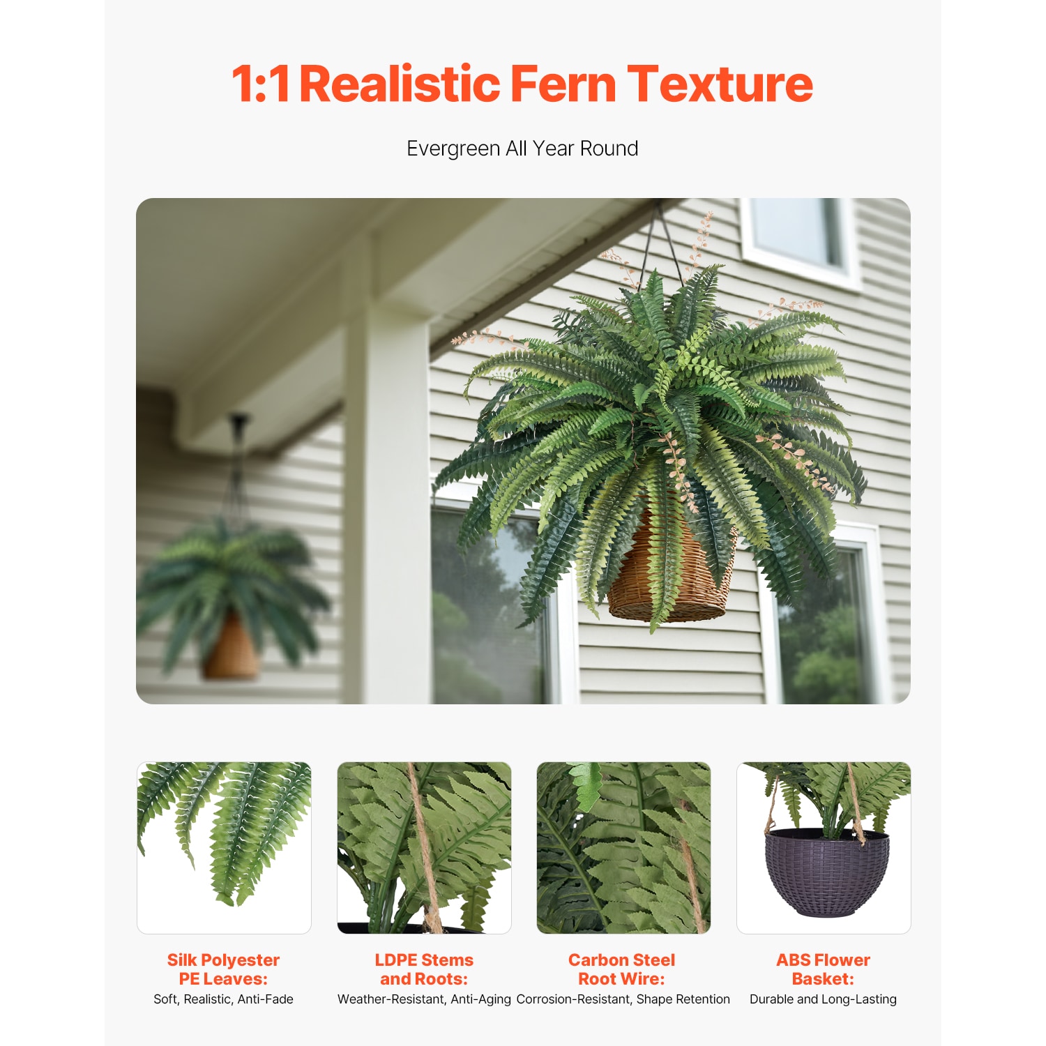 Artificial Ferns, Natural Spread Diameter 37-41 Inch, Large Hanging Boston Ferns, Sunlight Resistant Plant Wall Decor With 80 Branches And Flowerpot, Fern For Home Office Outdoor_maomaolike.com